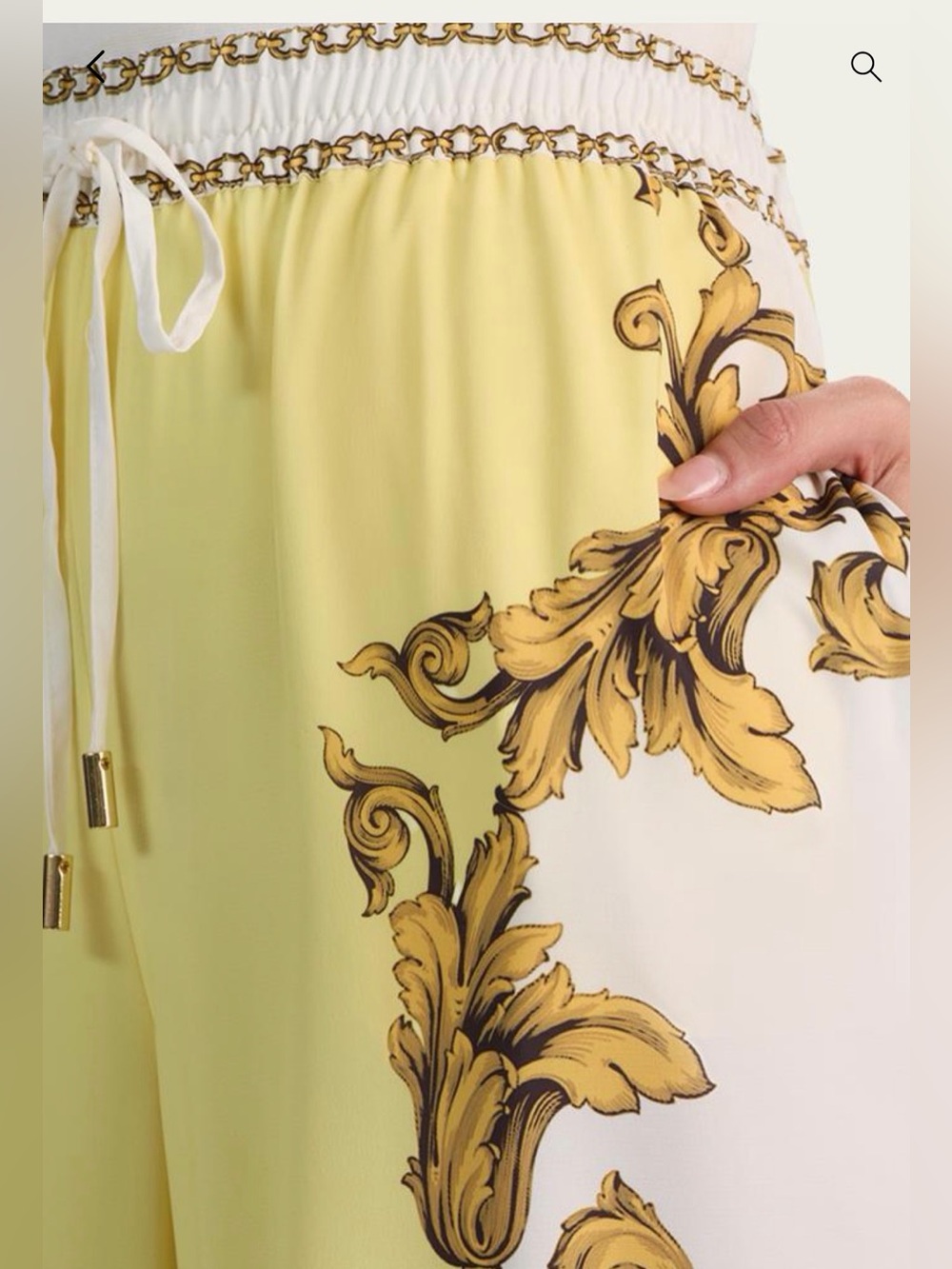 Alice + Olivia Yellow and White Baroque Wide-Leg Pants - Picture 3 of 6